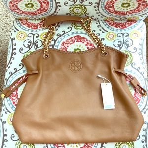 Tory Burch Marion Leather Slouchy Tote in bark